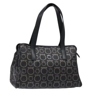 Salvatore Ferragamo Gancini Hand Bag PVC Black Silver Auth 137033